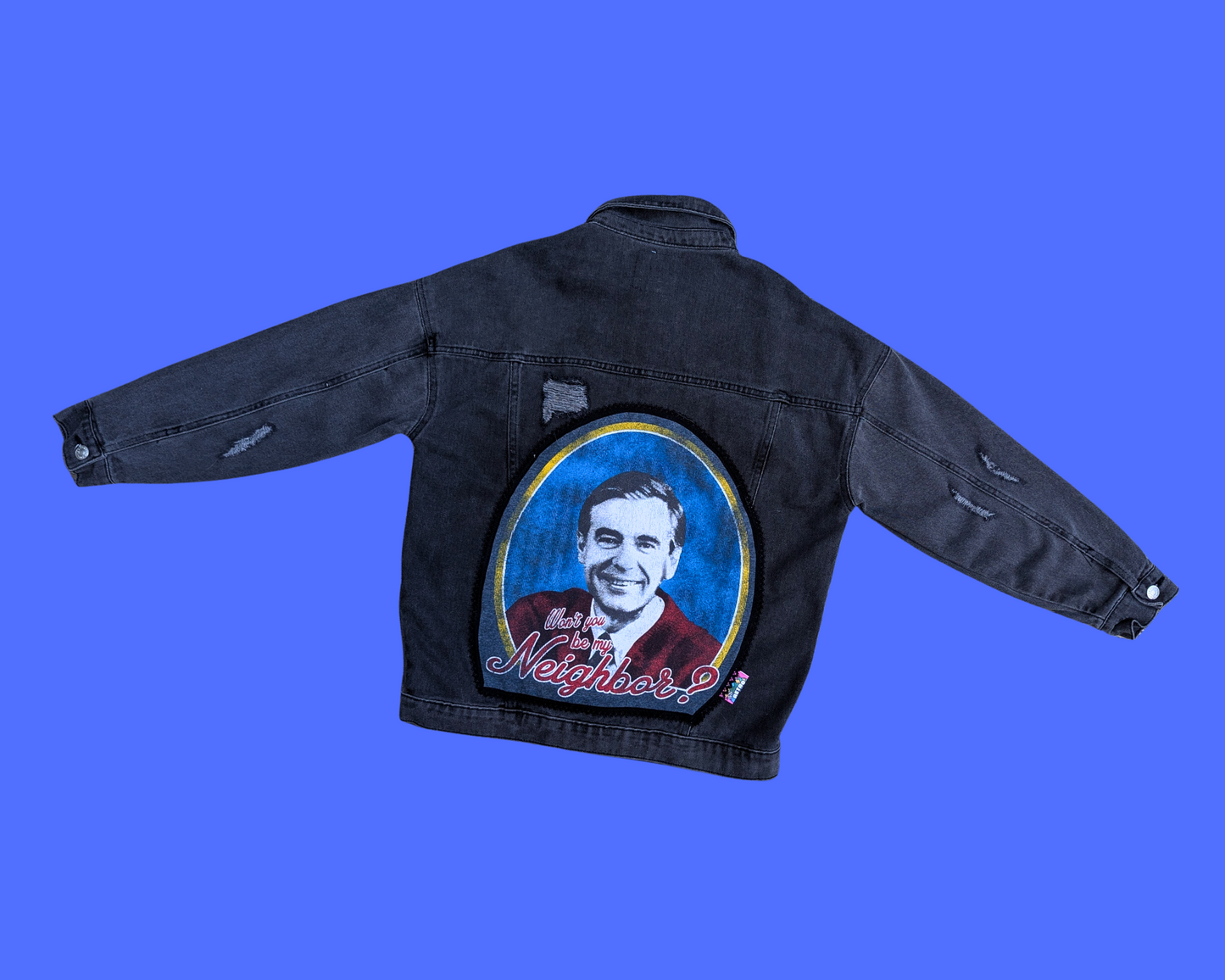 Handmade, Upcycled Mr. Rogers Neighborhood Denim Jacket Size S
