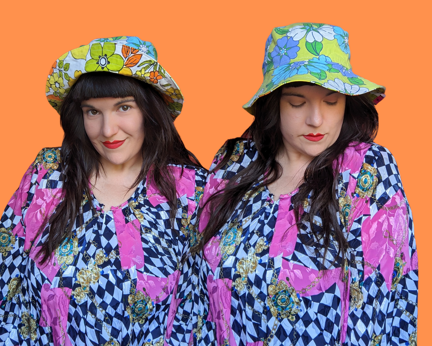 Groovy, Floral Reversible Bucket Hats For Adults Made from Vintage, Upcycled Floral 1960's Bedsheet