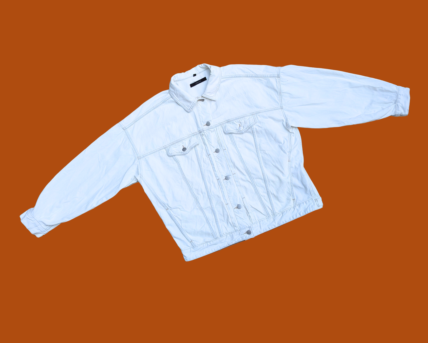 Handmade, Upcycled Terry Fox White Denim Jacket Size L