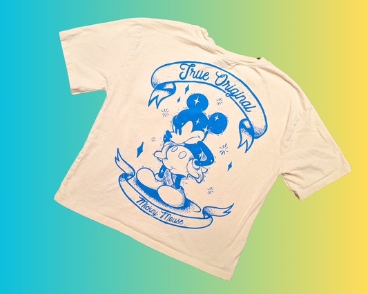 T-shirt Mickey Mouse authentique des années 2000 avec poche en jean, taille M