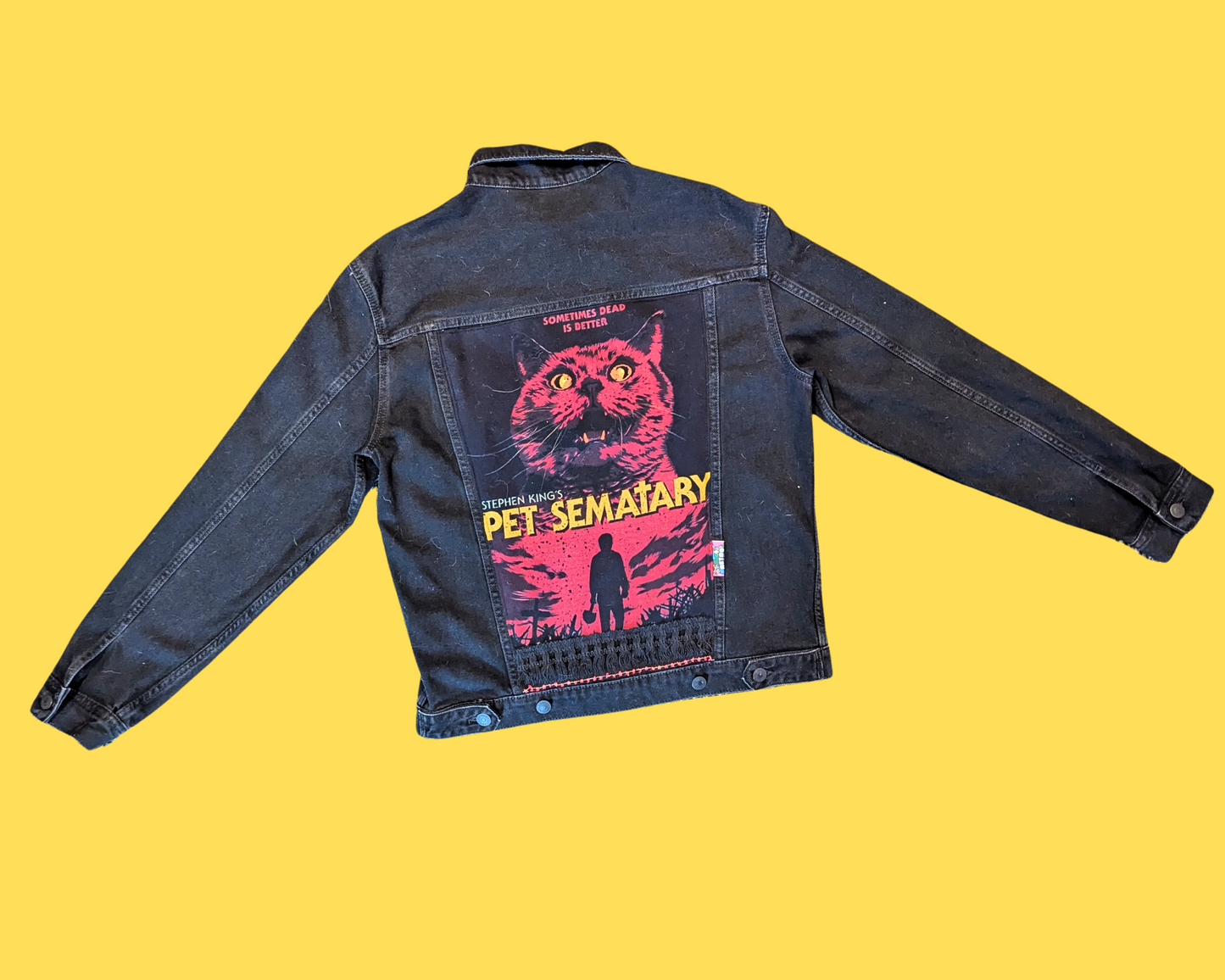 Handmade, Upcycled Stephen King's Pet Sematary Black Denim Jacket Size S