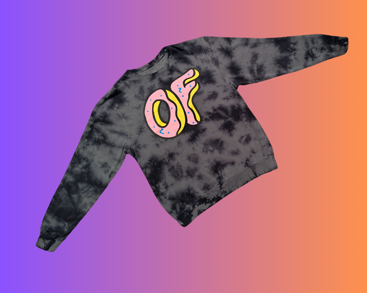 Pull ras du cou Y2K « OF » avec lettres en forme de donut, taille L