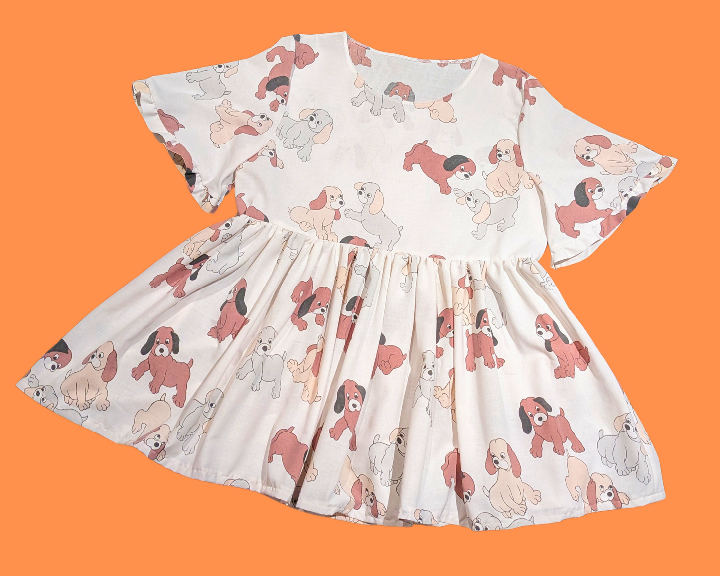 Handmade, Upcycled Vintage 1980's Hound Dogs Patterned Bedsheet Dress Fits Size XL