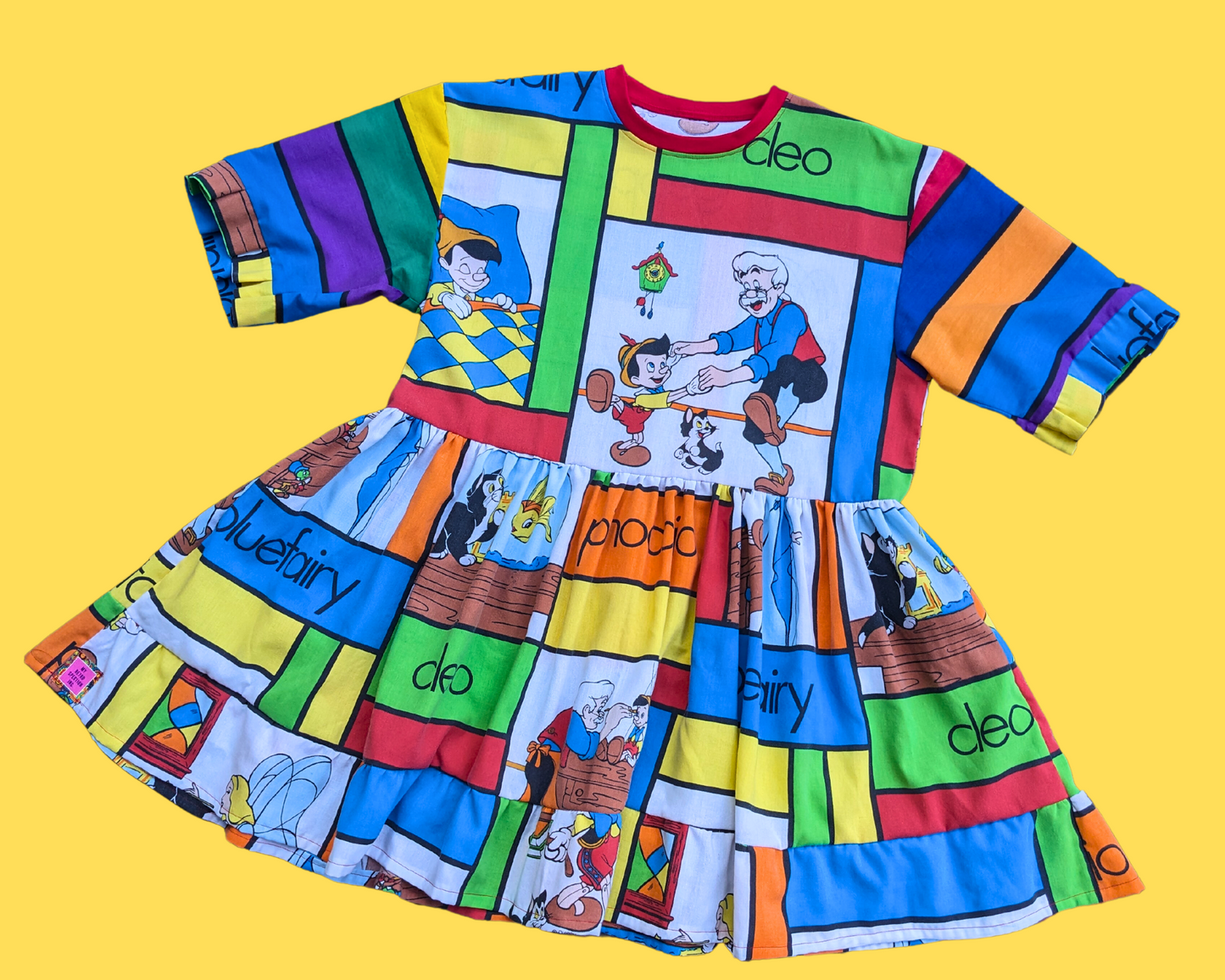 Handmade, Upcycled Vintage 1990's Walt Disney's Pinocchio Bedsheet T-Shirt Dress Fits S-M-L-XL with Matching Fanny Pack
