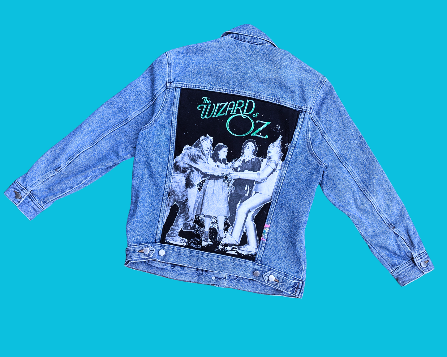 Veste en jean Le Magicien d'Oz faite à la main et recyclée, taille L