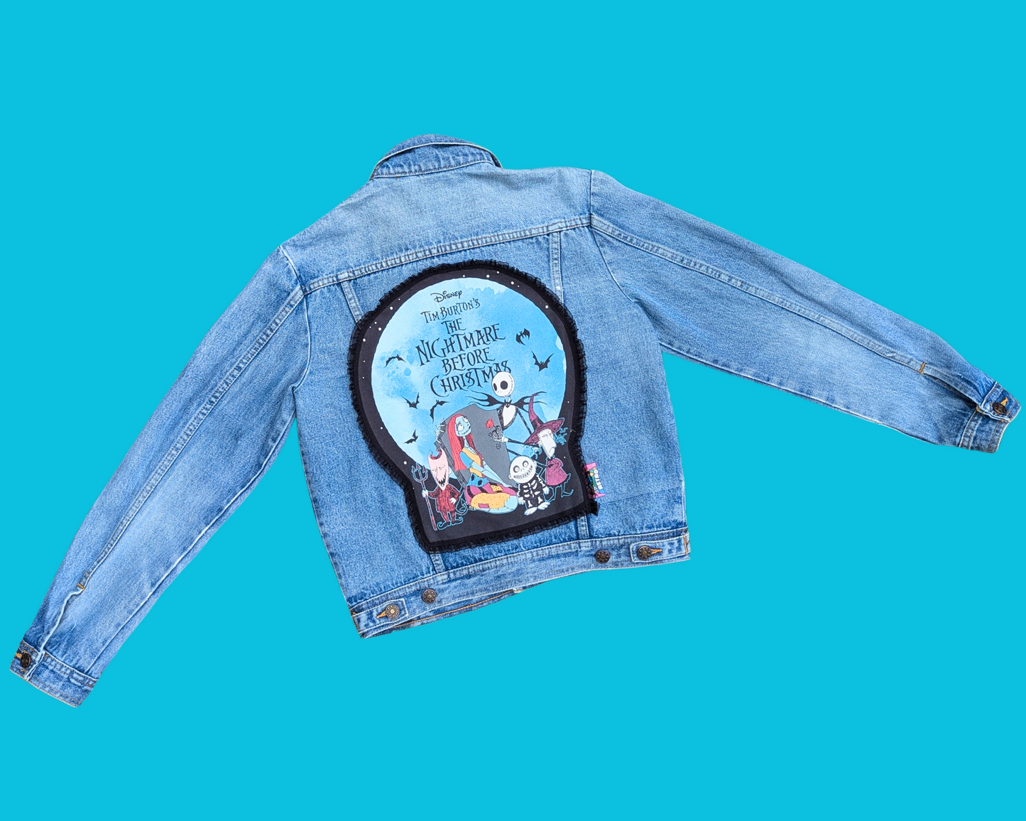 Handmade, Upcycled Nightmare Before Christmas Denim Jacket Size S