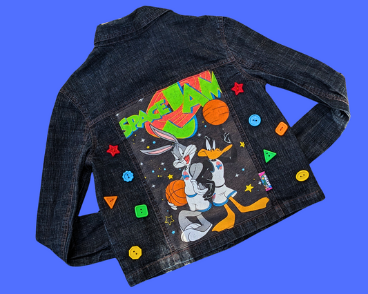 Handmade, Upcycled Space Jam Denim Jacket Size S