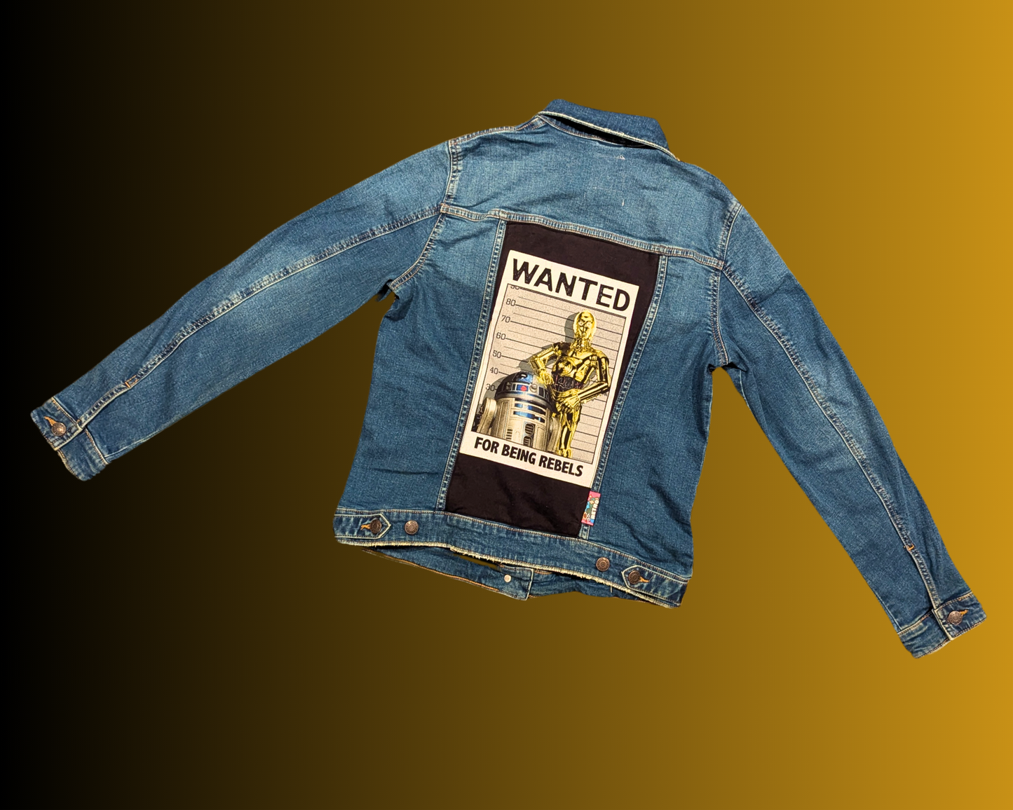 Veste en jean Star Wars recyclée et faite à la main, recherchée pour être rebelle, taille L