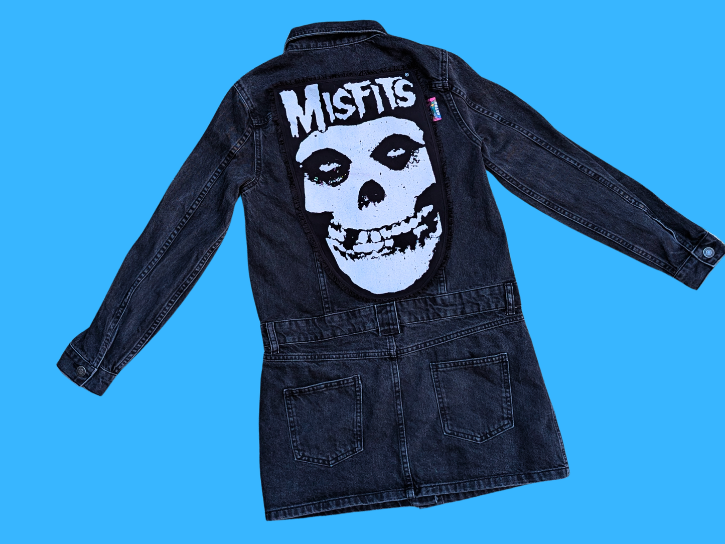 Handmade, Upcycled Misfits Black Denim Jacket/Dress Size XS