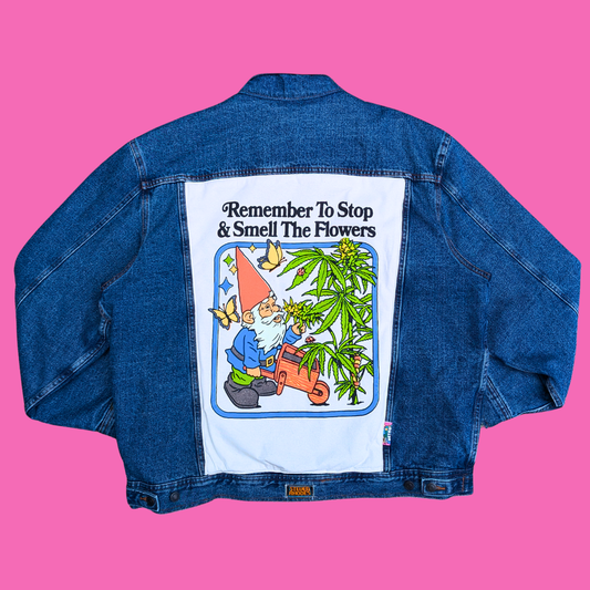 Remember to Stop & Smell the Flowers, Steven Rhodes Upcycled T-Shirt Denim Jacket Size XL