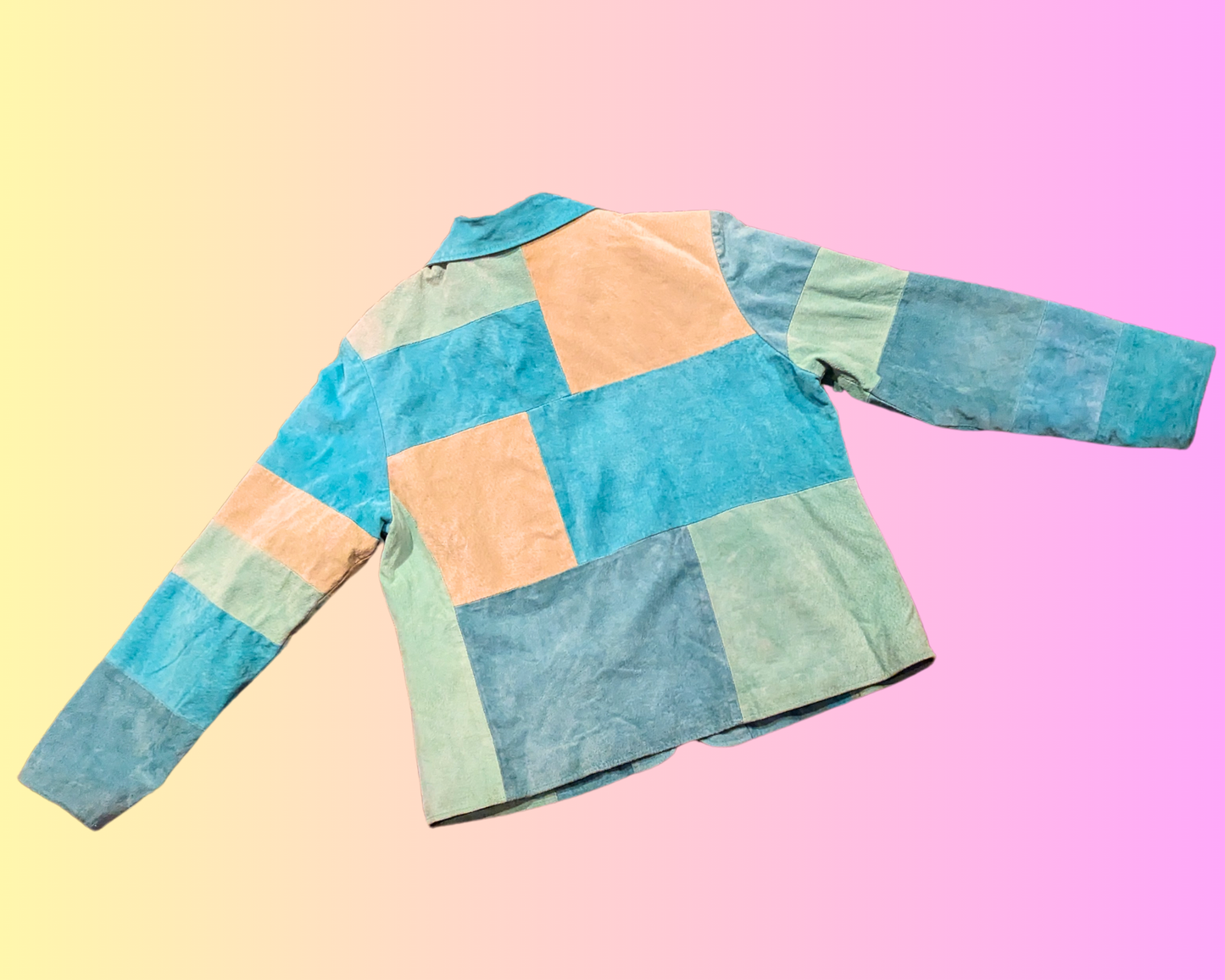 Vintage 1990's Blue Leather Patchwork Styled Jacket Size XL for Women