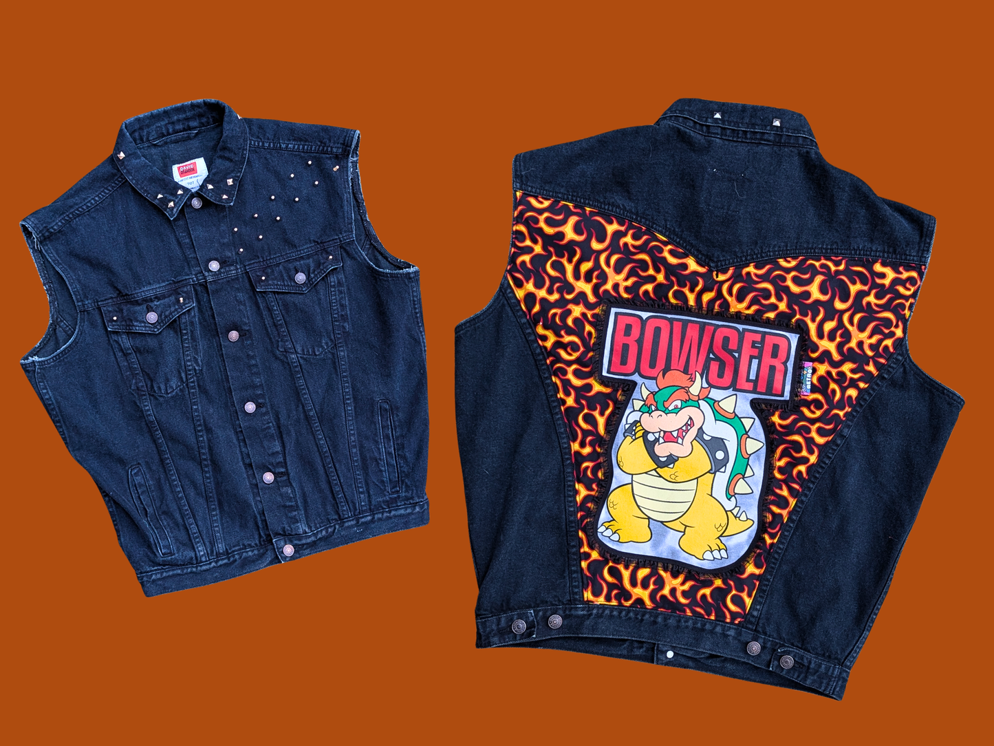Veste sans manches noire Nintendo Bowser recyclée et fabriquée à la main, taille S, pour homme