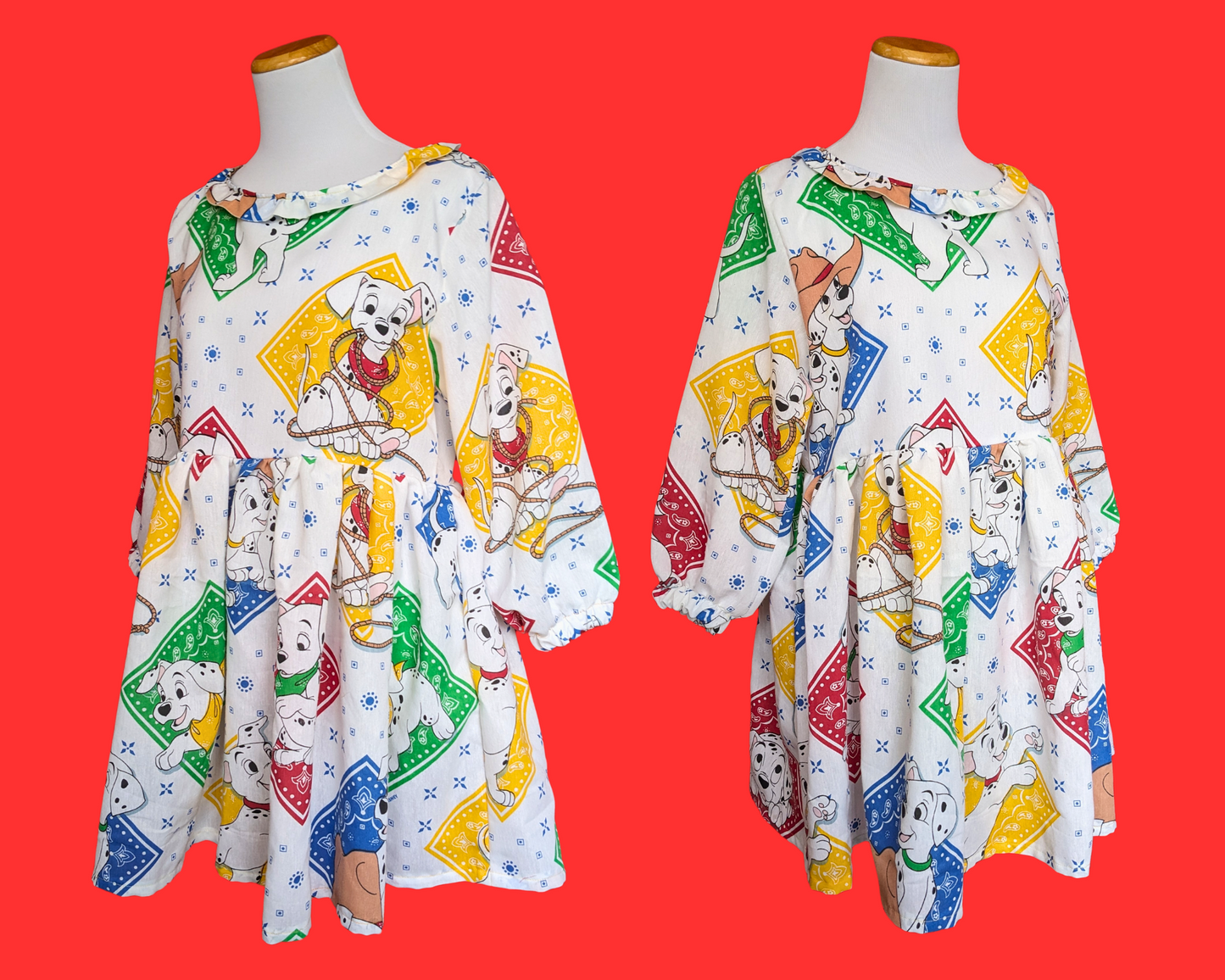 Robe drap de lit Walt Disney 101 Dalmatiens, faite à la main et recyclée, taille S
