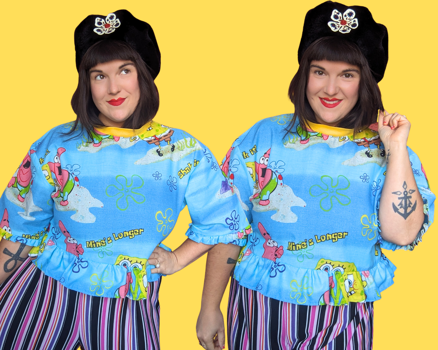 Haut court en drap de lit Bob l'éponge fait main et recyclé, taille S à XL