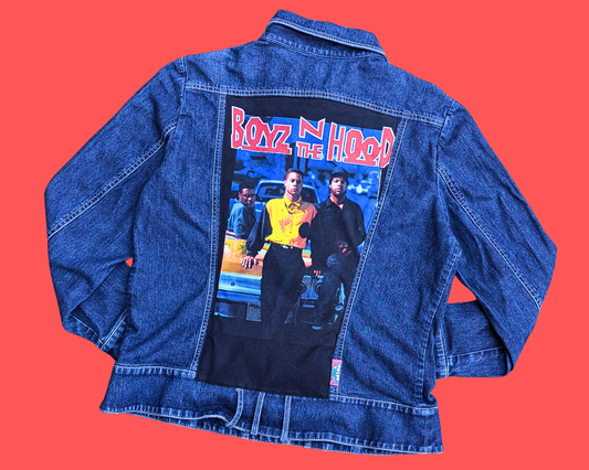 Veste en jean Boyz N The Hood faite à la main et recyclée, taille L-XL