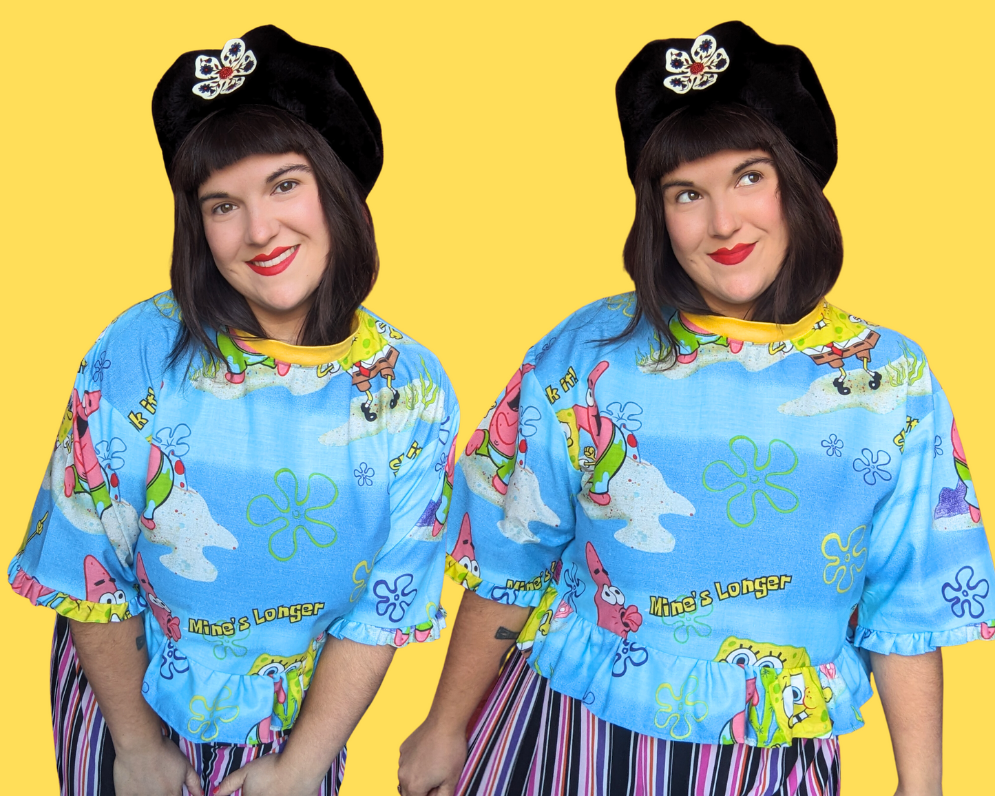 Haut court en drap de lit Bob l'éponge fait main et recyclé, taille S à XL