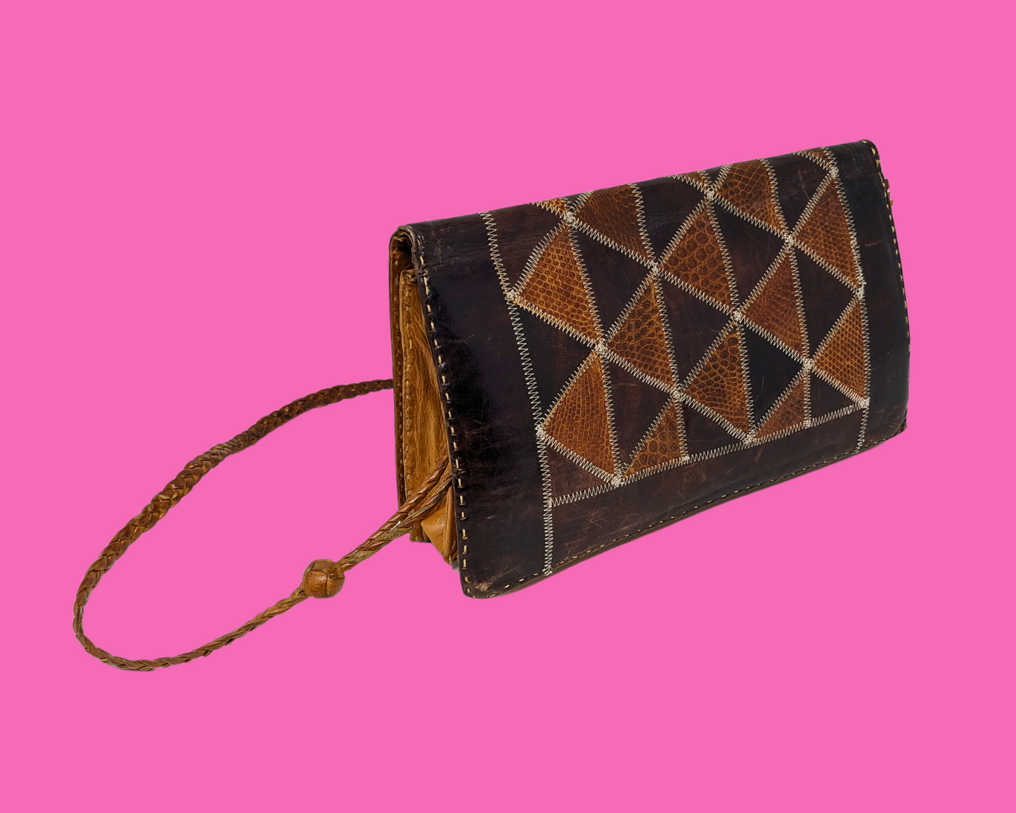 Petit sac à main vintage en cuir véritable des années 1970