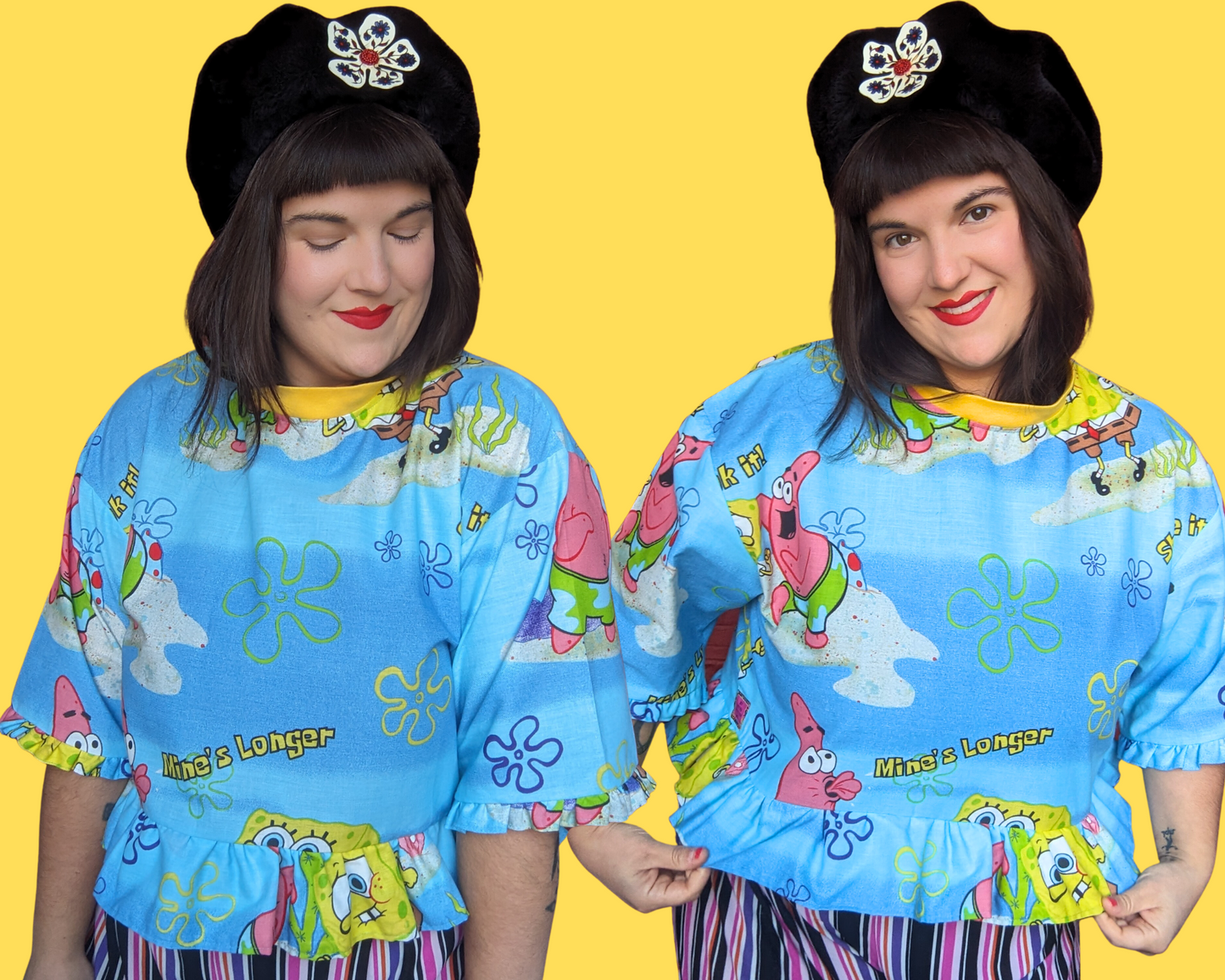 Haut court en drap de lit Bob l'éponge fait main et recyclé, taille S à XL
