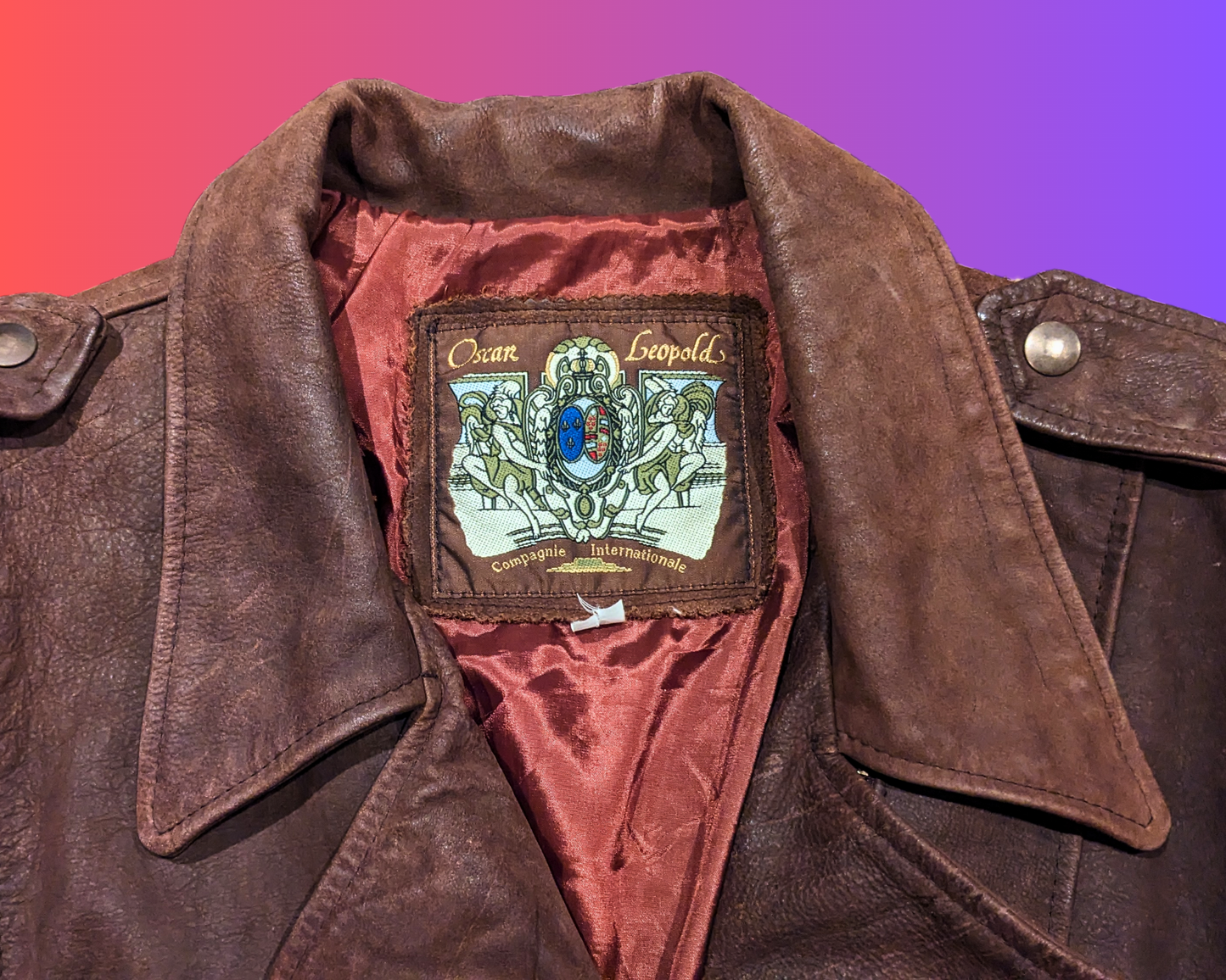 Vintage 1980's Oscar Leopold Compagnie Internationale Brown Leather Jacket Size L