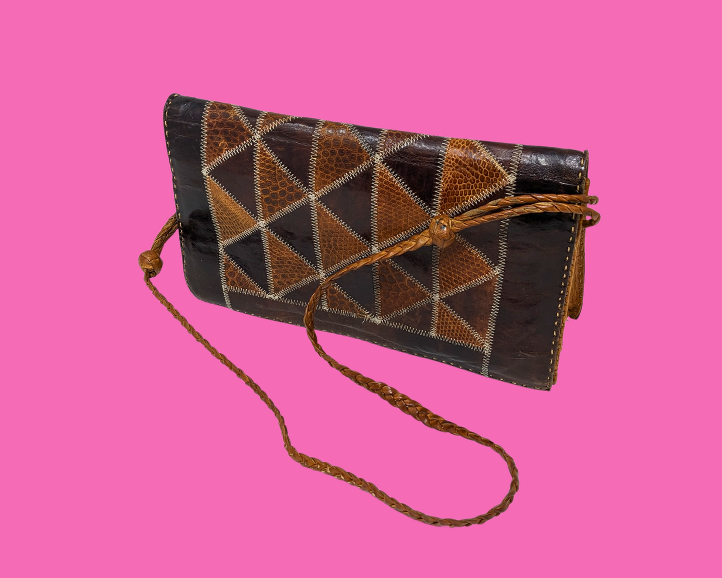 Petit sac à main vintage en cuir véritable des années 1970
