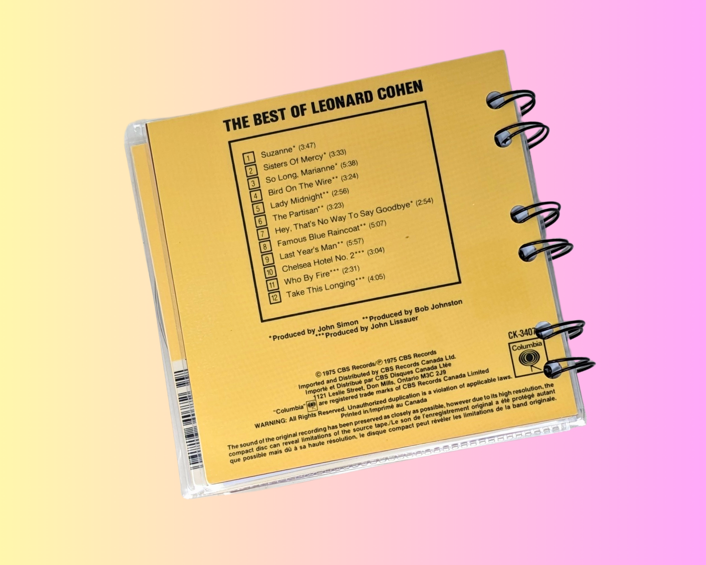 Leonard Cohen, The Best Of CD Notebook