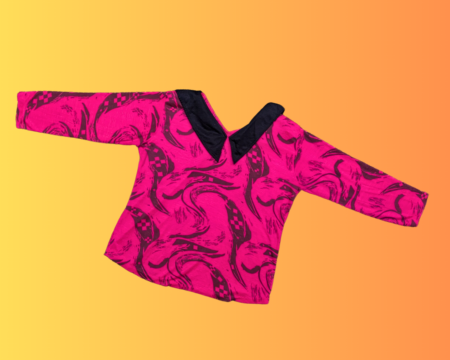 Vintage 1980's Warm Pink, Black Collar, Mid-Sleeves Shirt Size S