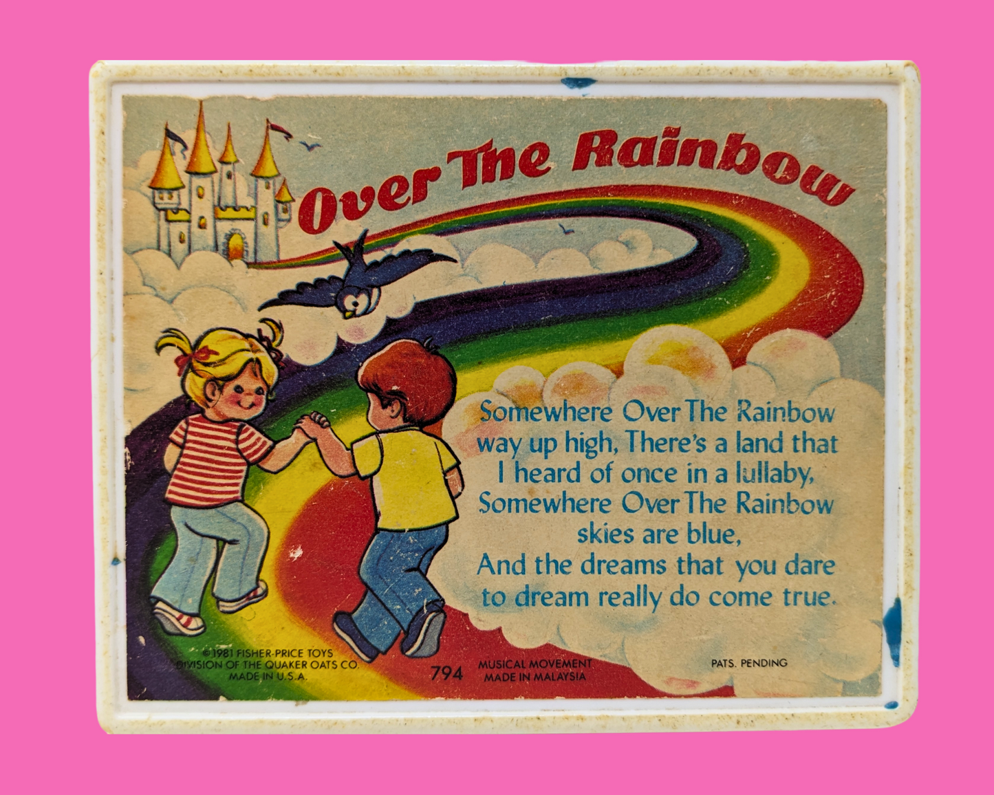 Boîte à musique Fisher Price vintage des années 1980 jouant Somewhere Over the Rainbow