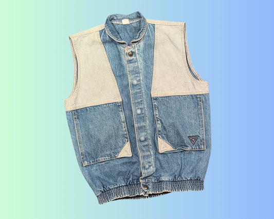 Handmade, Upcycled Leonard Cohen Denim Jacket/Vest Size L