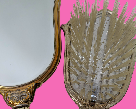 Ensemble miroir à main et brosse à cheveux vintage des années 1950