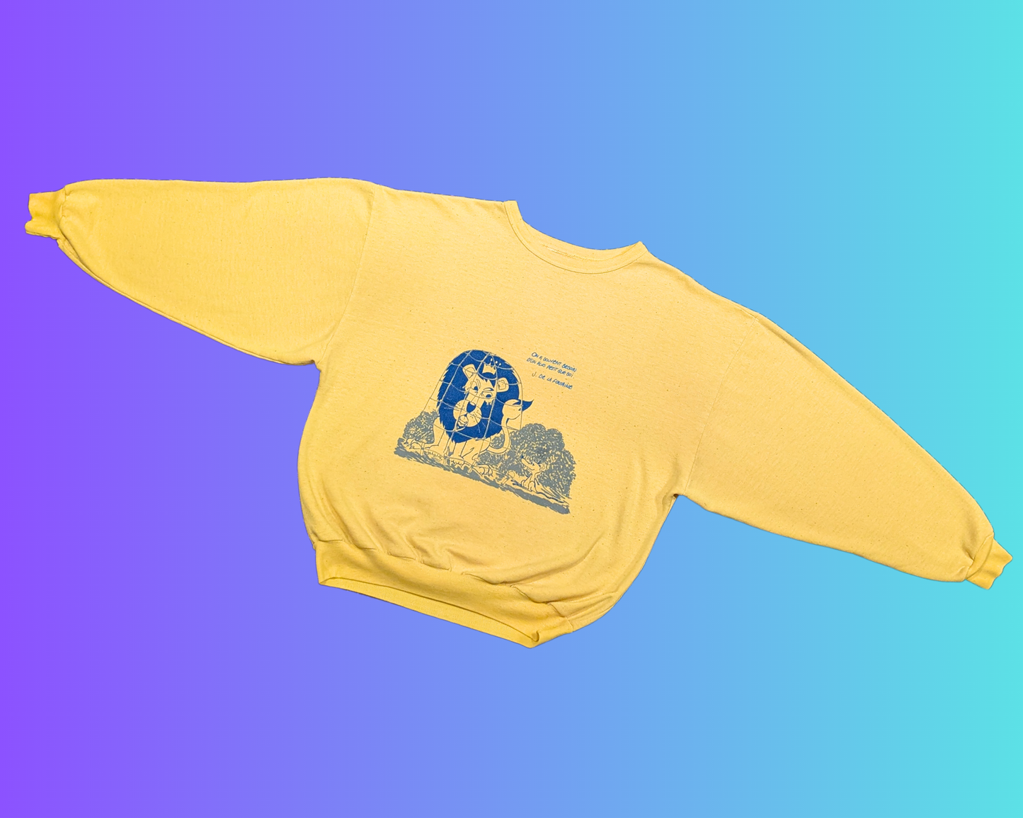 Vintage 1970's Yellow Fable de la Fontaine, Le Lion et La Souris, Crewneck Size S