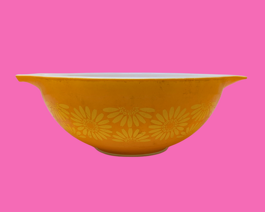 Bol Pyrex vintage à motifs floraux orange et jaune des années 1960