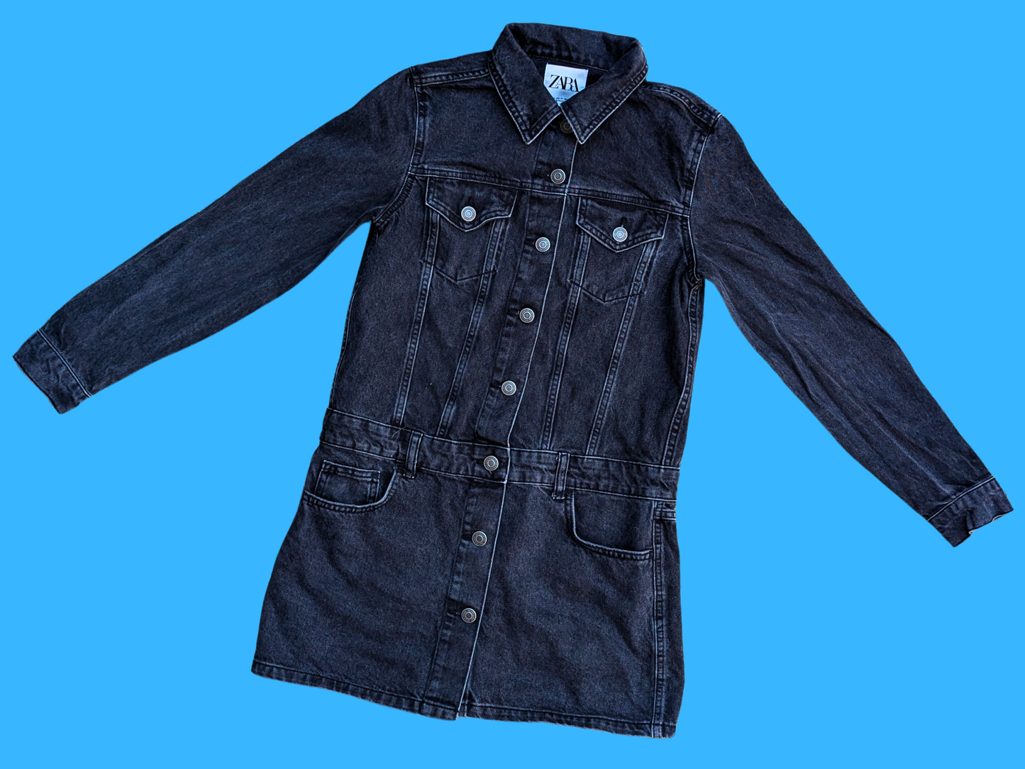 Handmade, Upcycled Misfits Black Denim Jacket/Dress Size XS