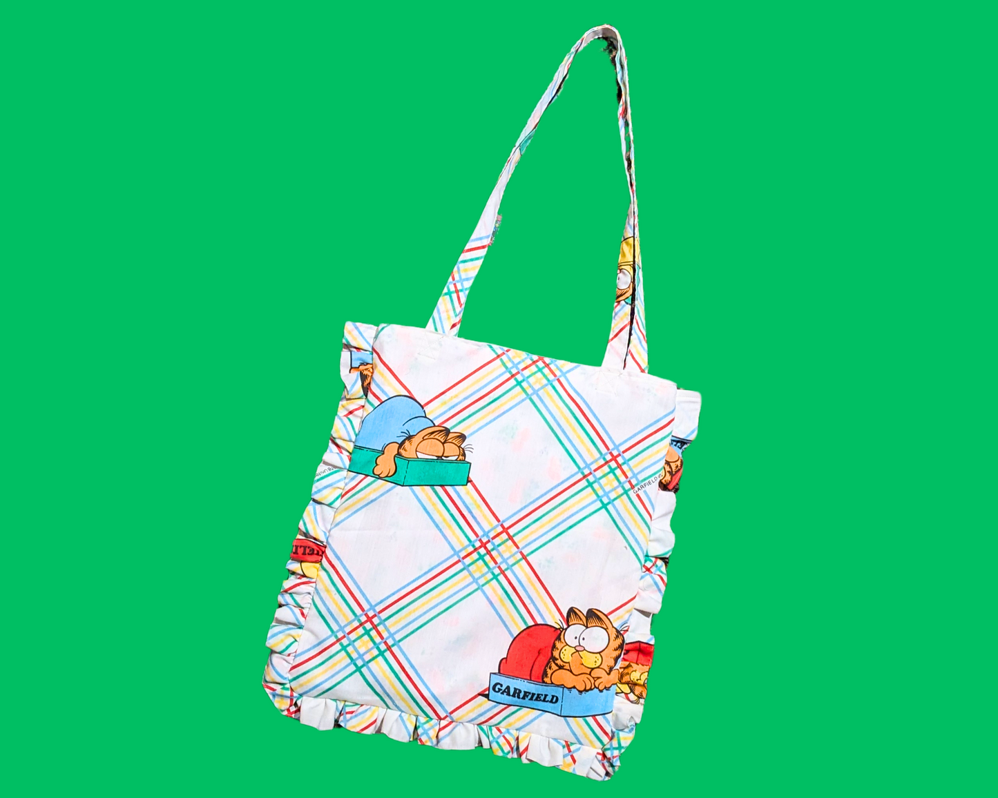 Handmade, Upcycled Garfield Bedsheet Tote Bag