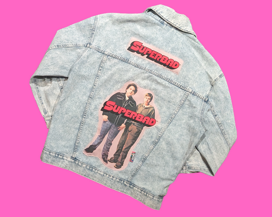 Veste en jean Superbad faite main et recyclée taille M + carnet DVD offert