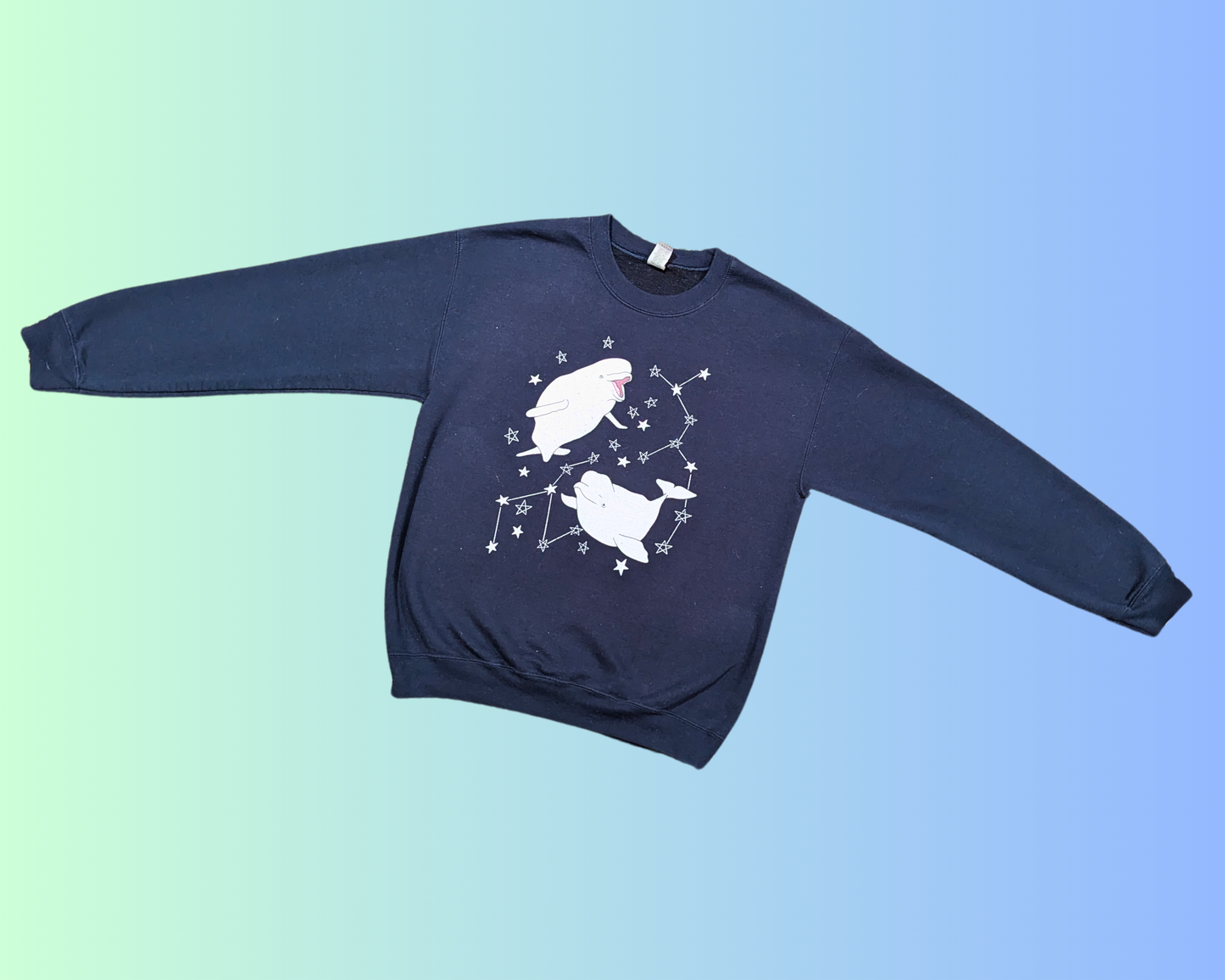 Y2K Beluga Whales Dark Blue Crewneck Size M
