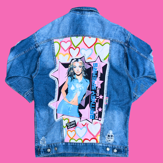 Britney Spears Upcycled T-Shirt Denim Jacket Size L for Women