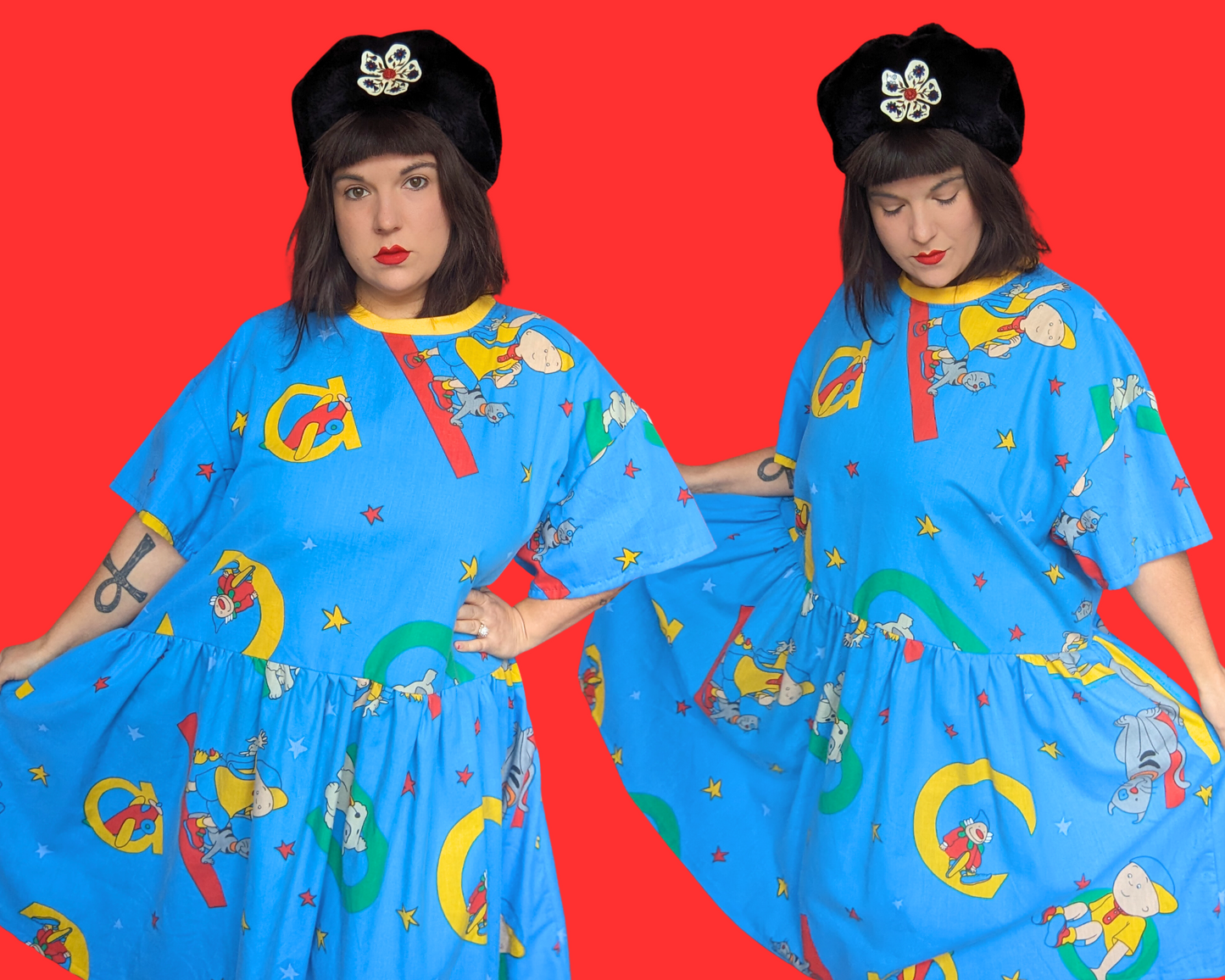 Robe t-shirt Caillou faite à la main et recyclée, taille 2XL
