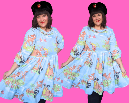 Robe drap de lit Bambi de Walt Disney, faite à la main et recyclée, taille L