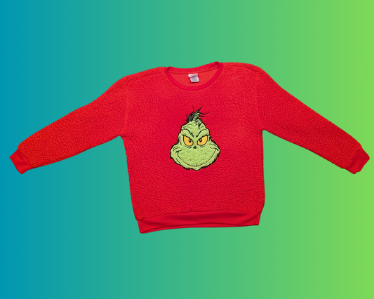 Pull rouge duveteux style Grinch des années 2000, taille M
