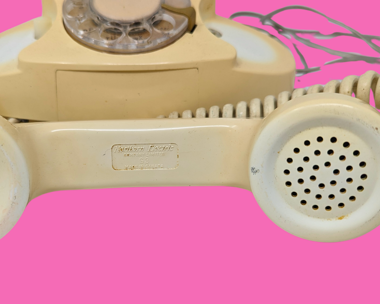 Téléphone rotatif blanc vintage des années 1980, non testé