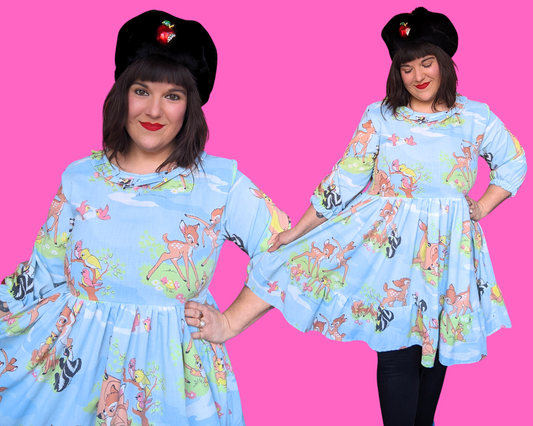 Robe drap de lit Bambi de Walt Disney, faite à la main et recyclée, taille L