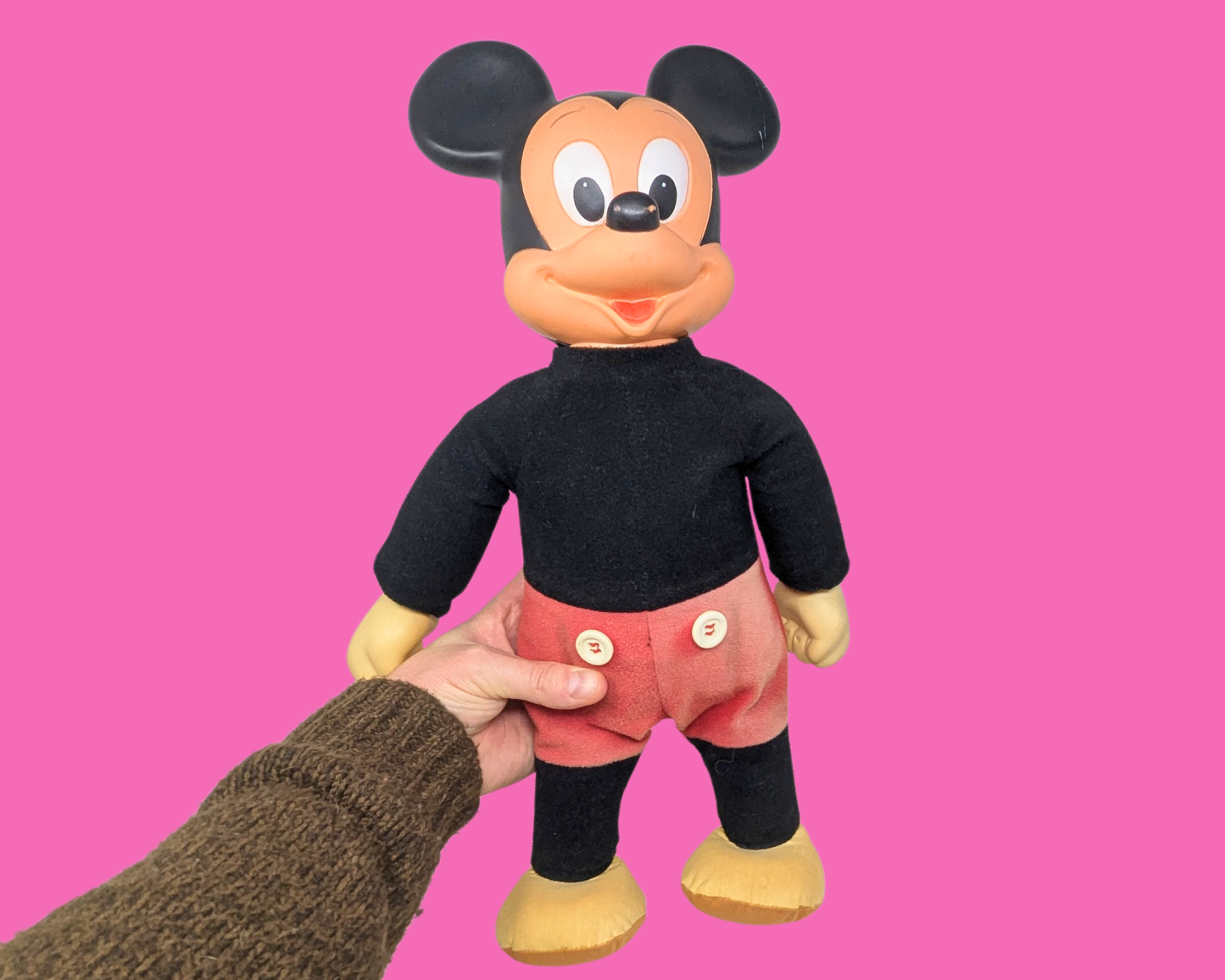 Vintage 1970's Walt Disney Productions Walking Mickey Mouse Toy Doll Made by Hasbro
