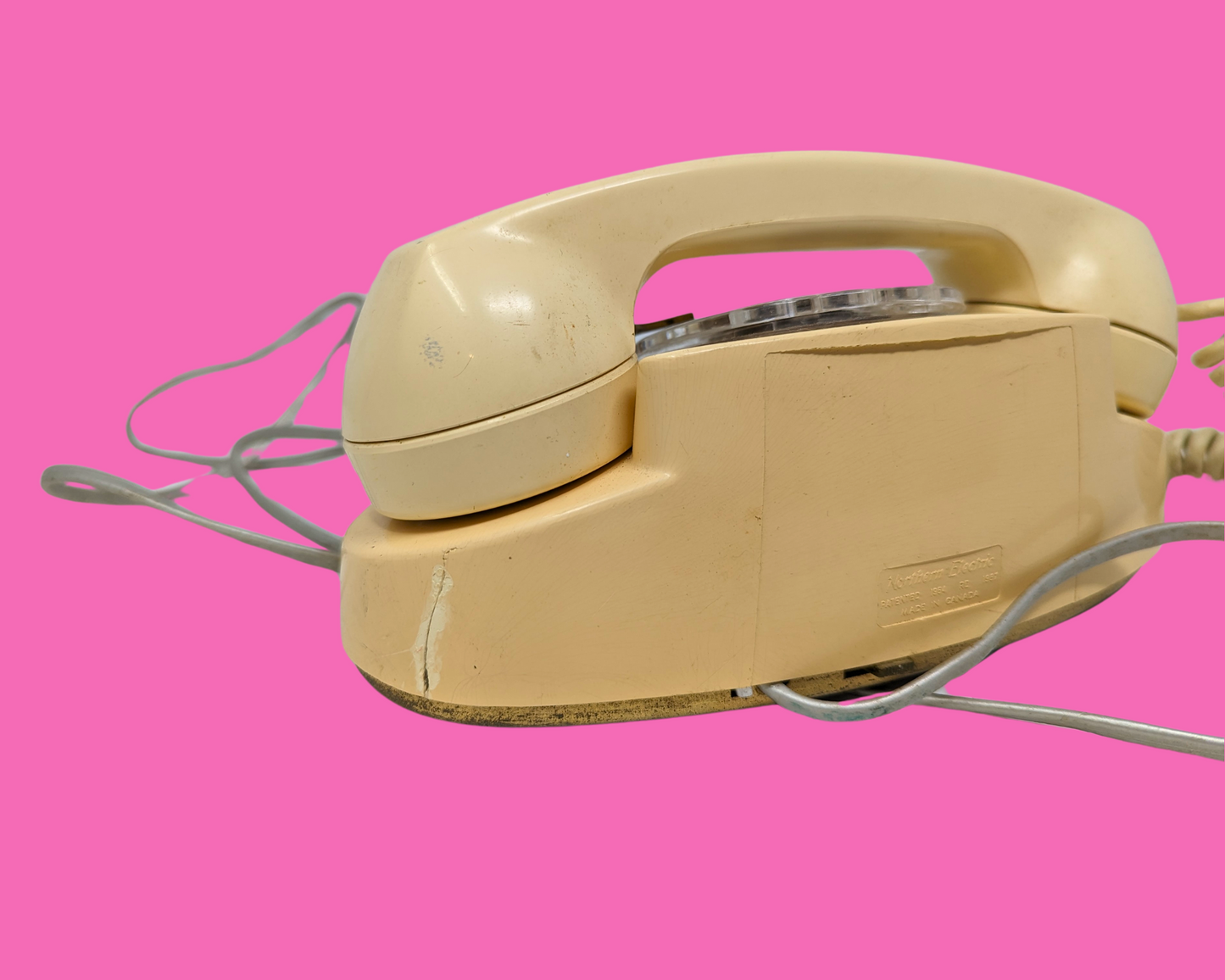 Téléphone rotatif blanc vintage des années 1980, non testé