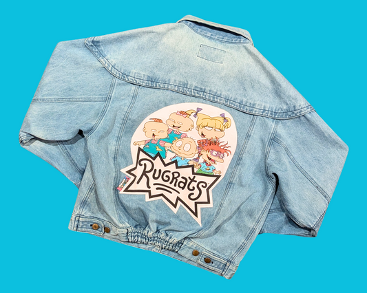 Veste en jean T-shirt Les Razmoket fait main et recyclé, taille L