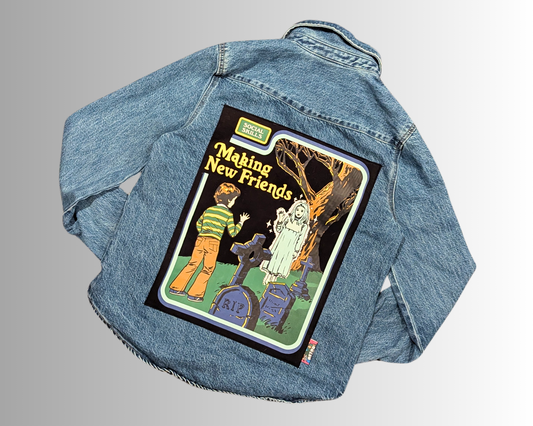 Handmade, Upcycled Social Skills, Making New Friends Steven Rhodes Denim Jacket Size XS