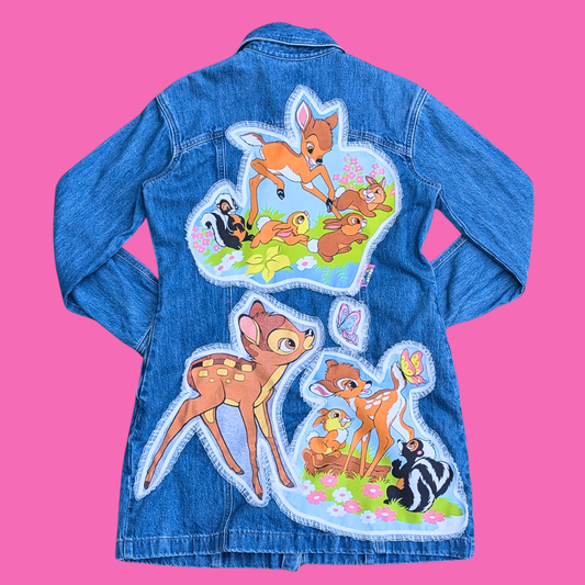 Bambi Upcycled Bedsheet and T-Shirt Long Jacket Size M