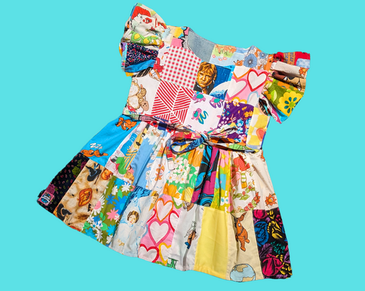 Robe patchwork recyclée et faite main, taille M