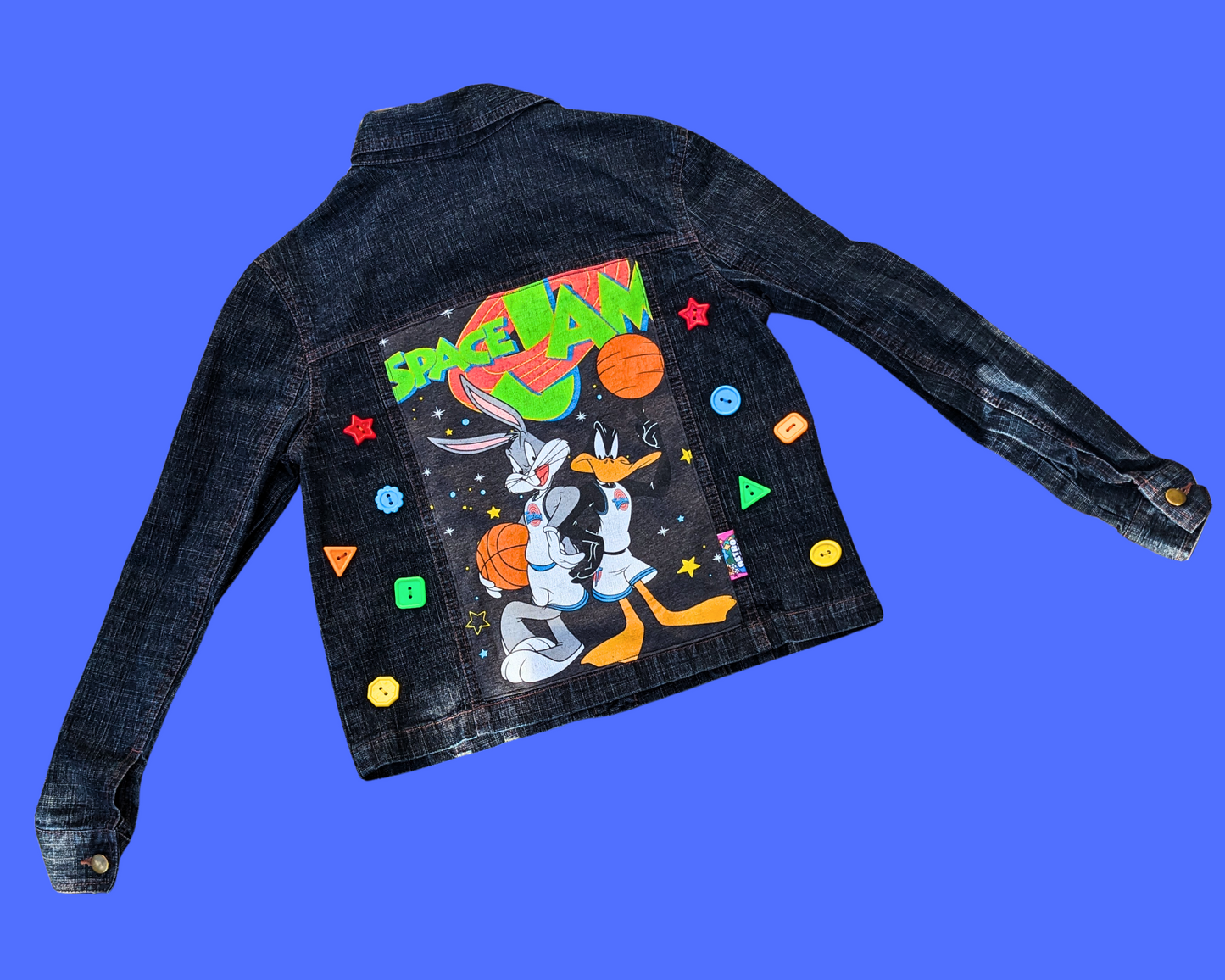 Handmade, Upcycled Space Jam Denim Jacket Size S