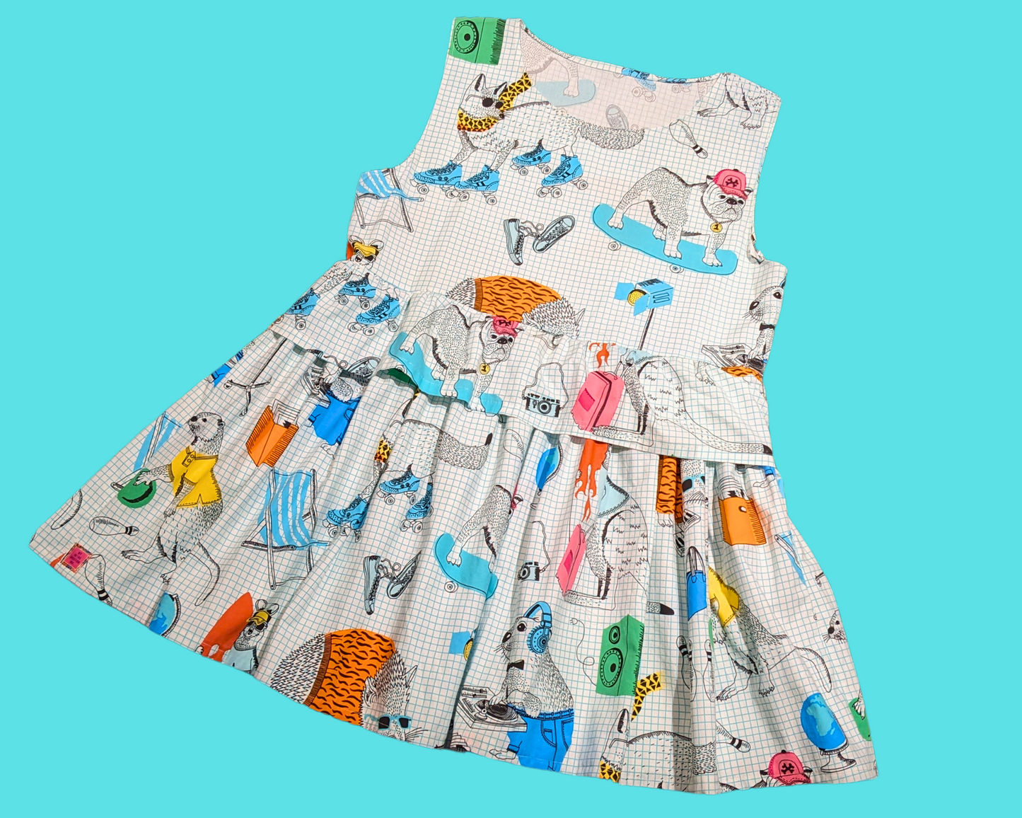 Robe sans manches à imprimé animalier funky, faite à la main et recyclée, taille XL