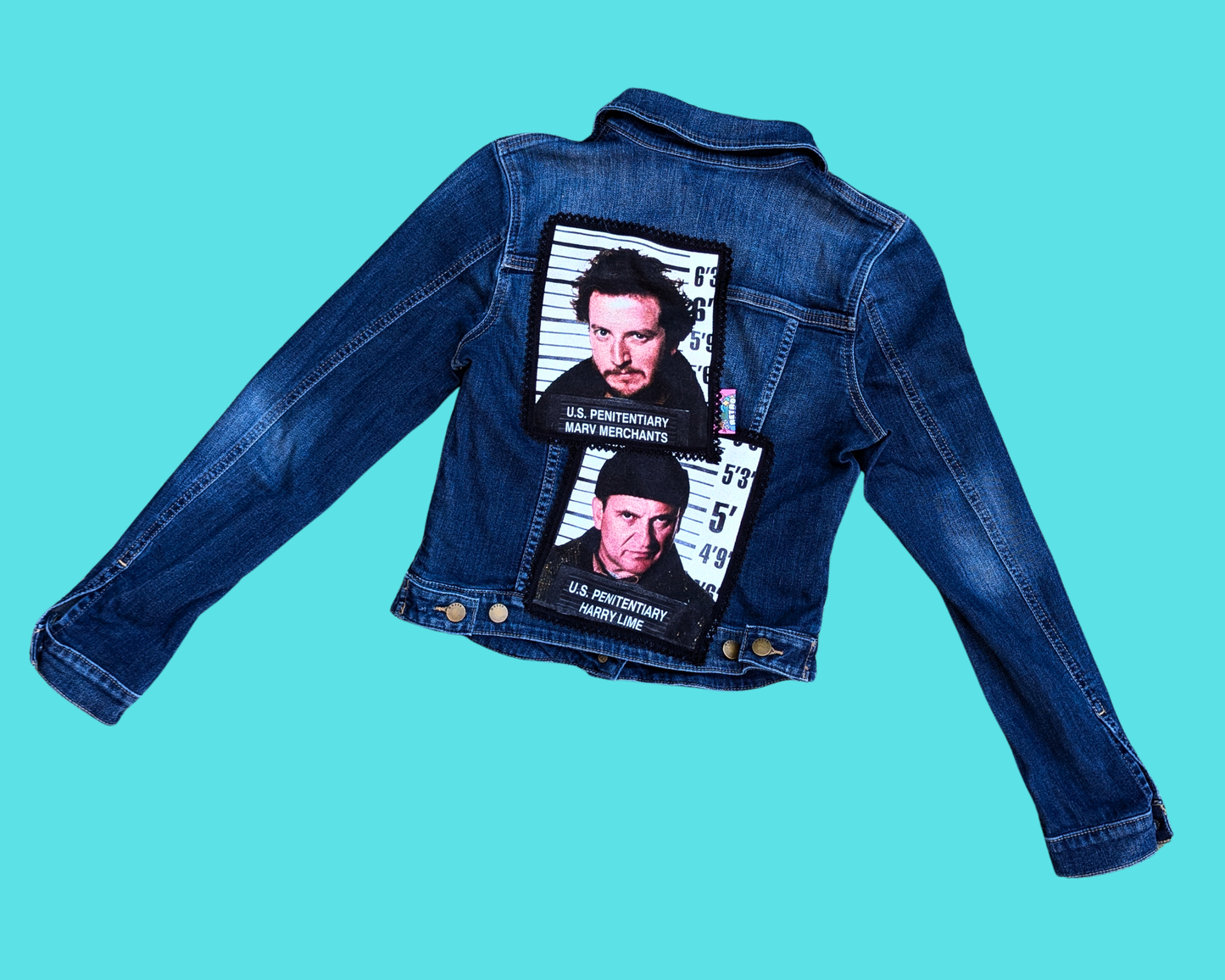 Handmade, Upcycled Home Alone Harry and Marv (the Wet Bandits) Denim Jacket Size S